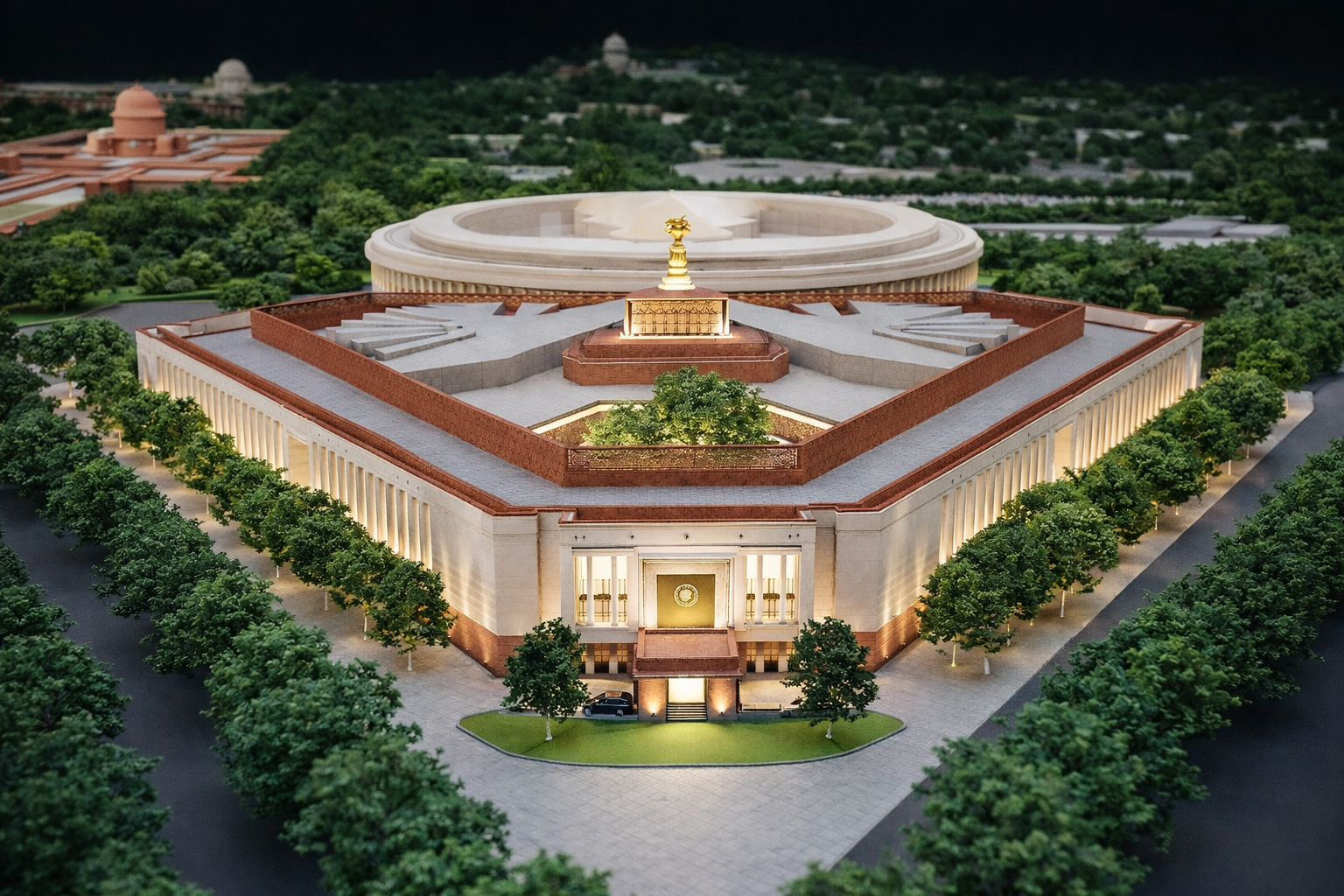 3D aerial view of Indian Parliament